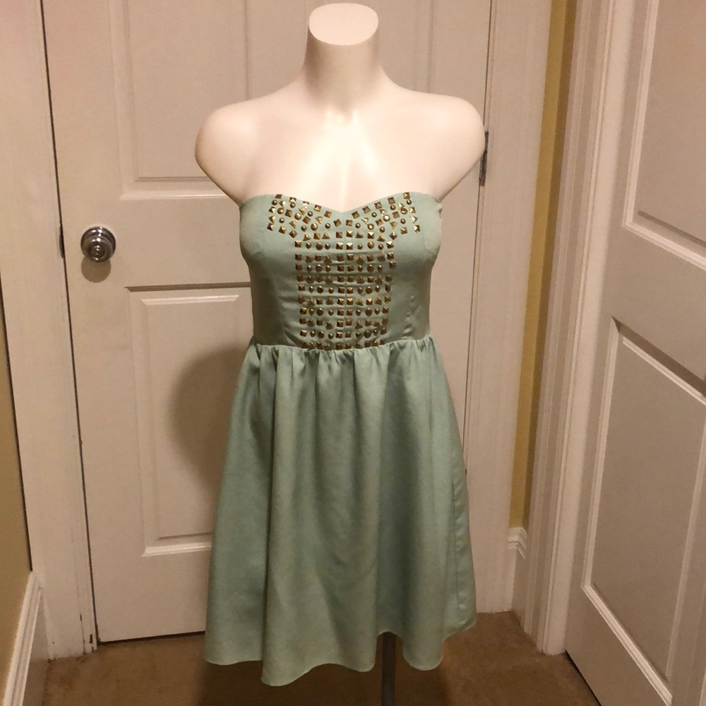 Gold Studded Green MM Couture Strapless Dress